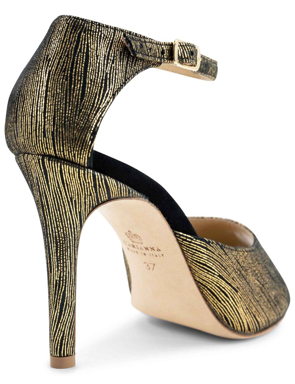 L'ARIANNA Sandali DS1518 Donna In Camoscio Nero E Lucry Oro Con Tacco Alto E Cinturino Alla Caviglia L'Arianna