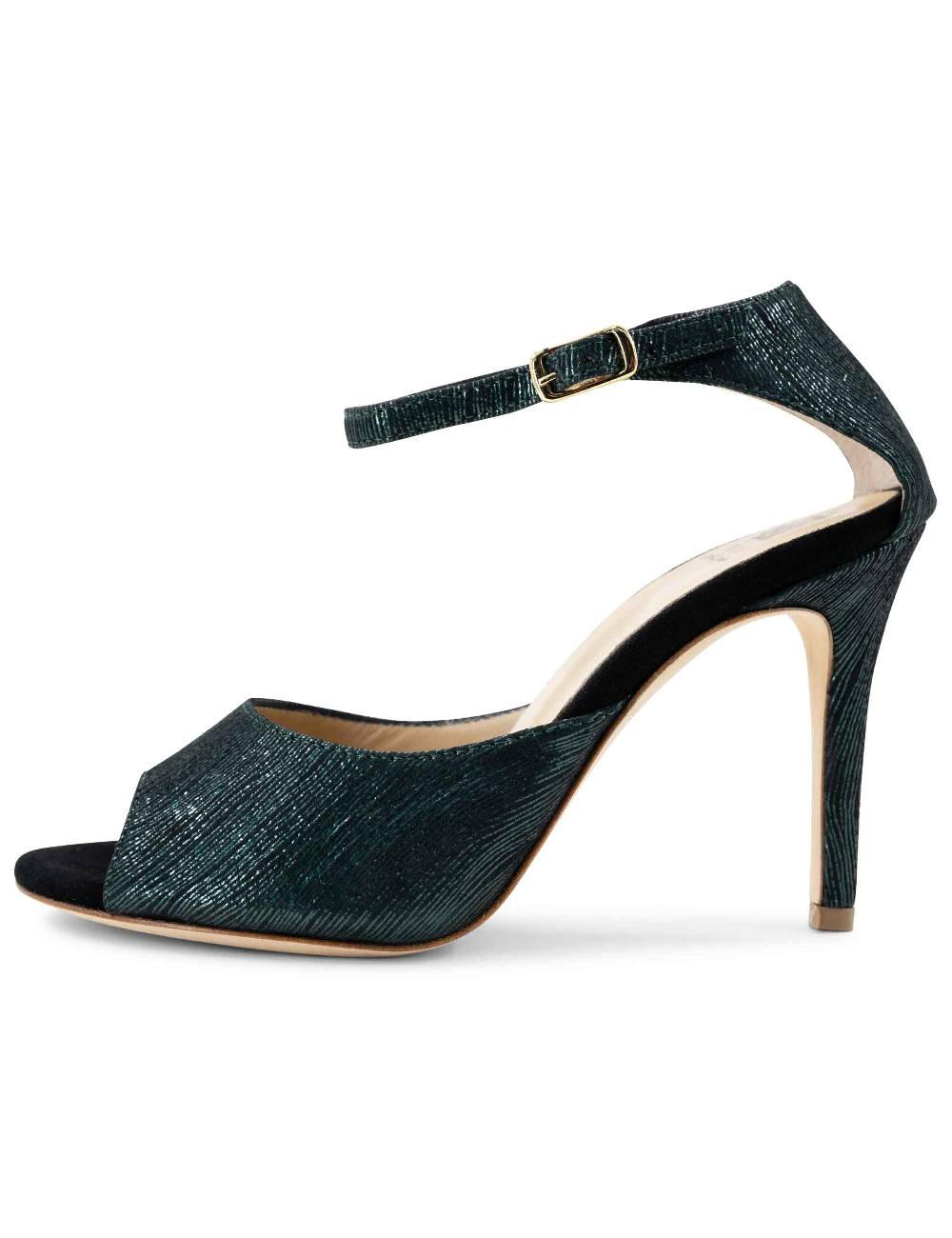 L'ARIANNA Sandali DS1518 Donna In Camoscio Nero E Lucry Verde Con Tacco Alto E Cinturino Alla Caviglia L'Arianna