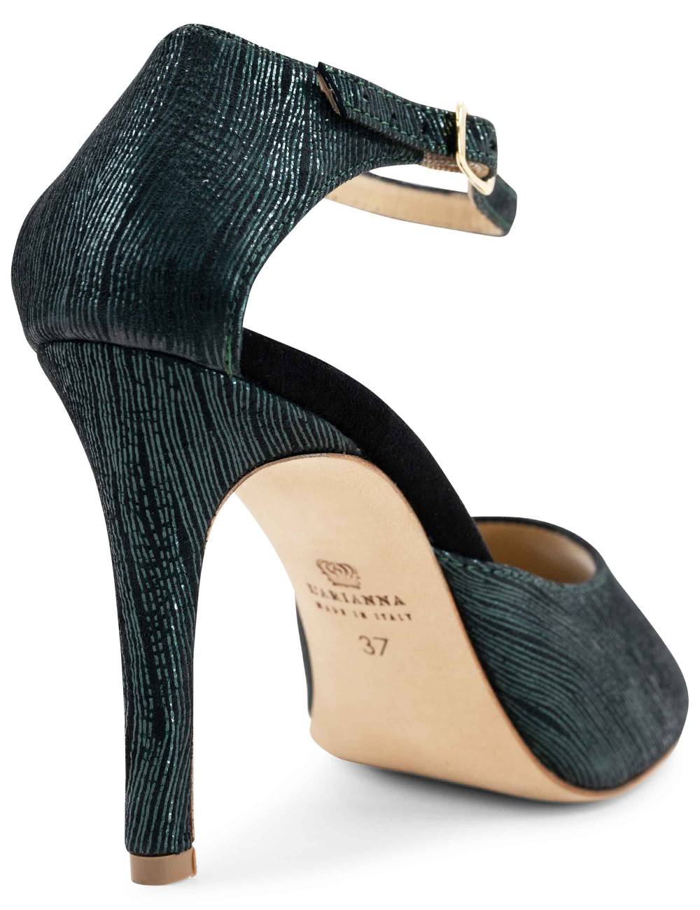 L'ARIANNA Sandali DS1518 Donna In Camoscio Nero E Lucry Verde Con Tacco Alto E Cinturino Alla Caviglia L'Arianna
