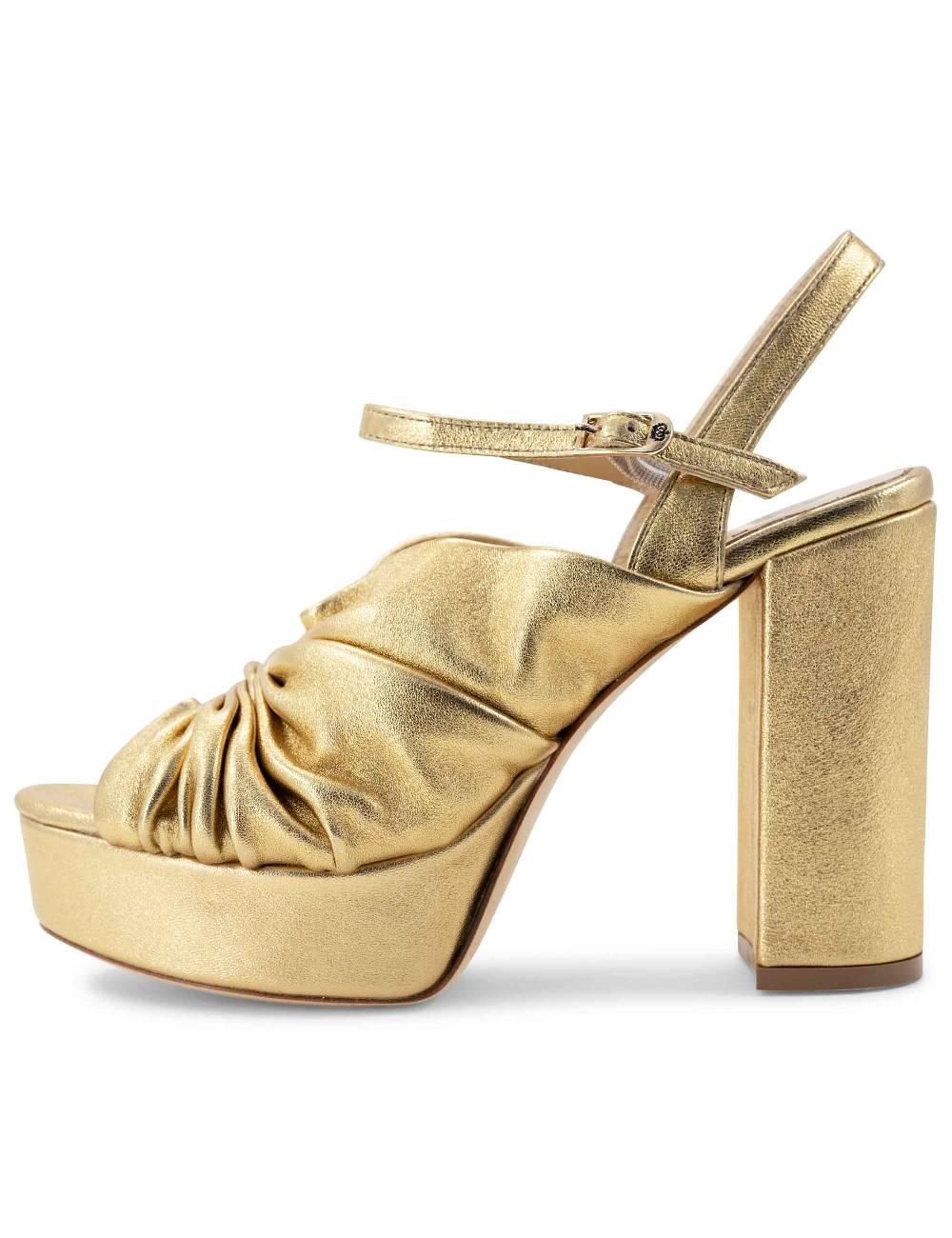 L'ARIANNA Sandali DS1609 Donna In Pelle Laminata Oro Con Tacco Alto E Plateau