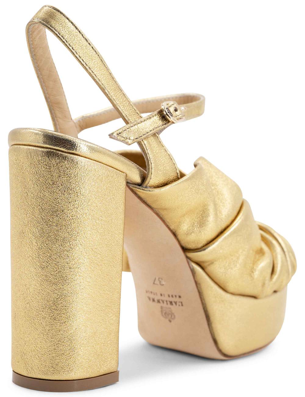 L'ARIANNA Sandali DS1609 Donna In Pelle Laminata Oro Con Tacco Alto E Plateau