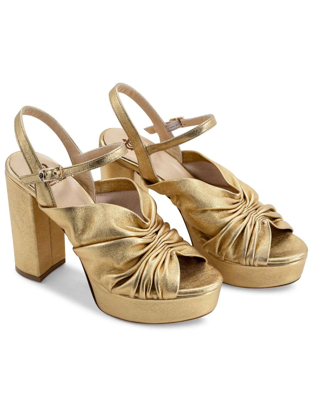 L'ARIANNA Sandali DS1609 Donna In Pelle Laminata Oro Con Tacco Alto E Plateau