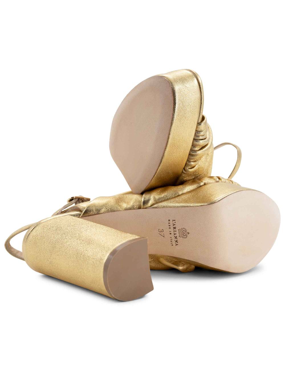 L'ARIANNA Sandali DS1609 Donna In Pelle Laminata Oro Con Tacco Alto E Plateau