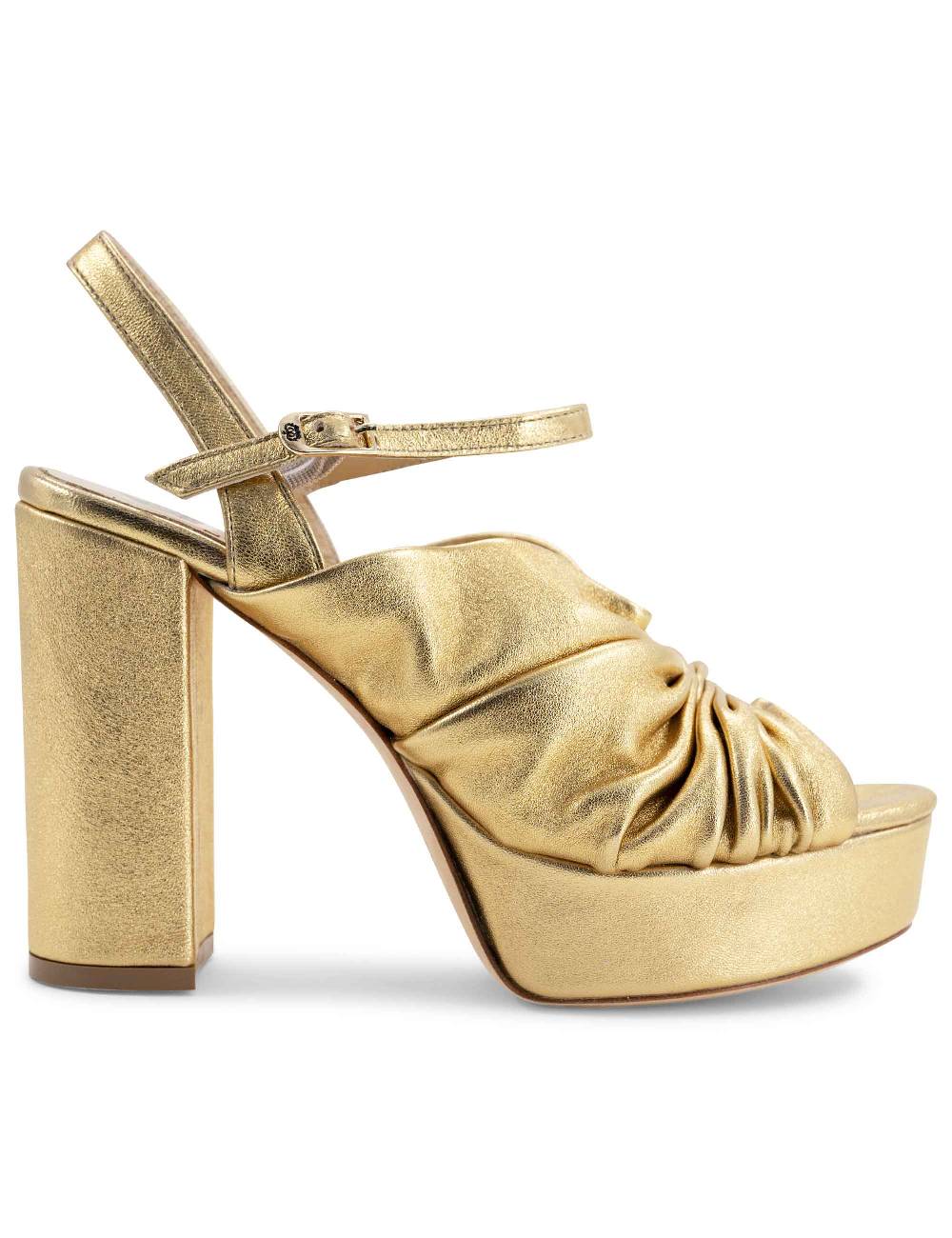 L'ARIANNA Sandali DS1609 donna in pelle laminata oro con tacco alto e plateau