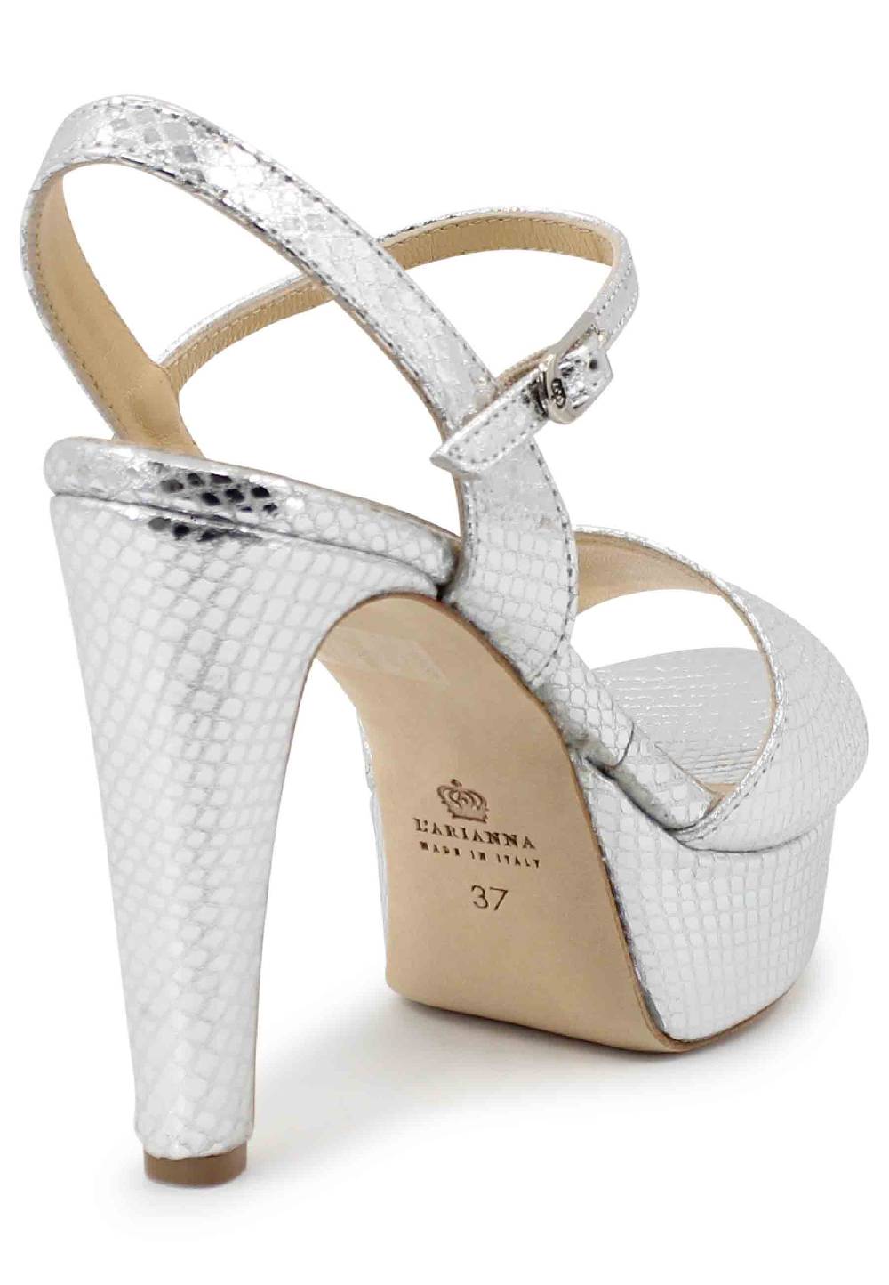 L'ARIANNA Sandali DS1610 Donna In Pelle Laminata Stampata Argento Con Tacco Alto E Plateau