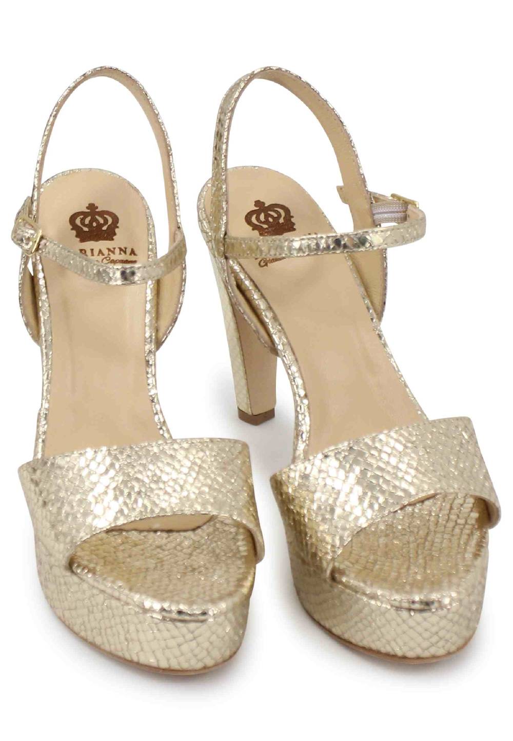 L'ARIANNA Sandali DS1610 Donna In Pelle Laminata Stampata Platino Con Tacco Alto E Plateau