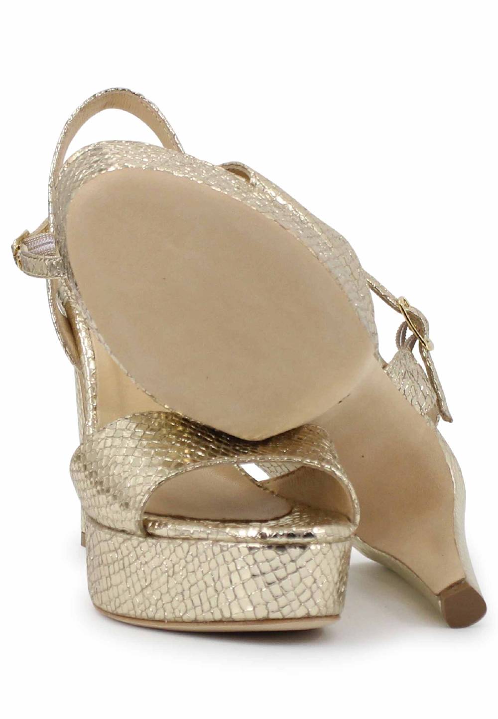 L'ARIANNA Sandali DS1610 Donna In Pelle Laminata Stampata Platino Con Tacco Alto E Plateau