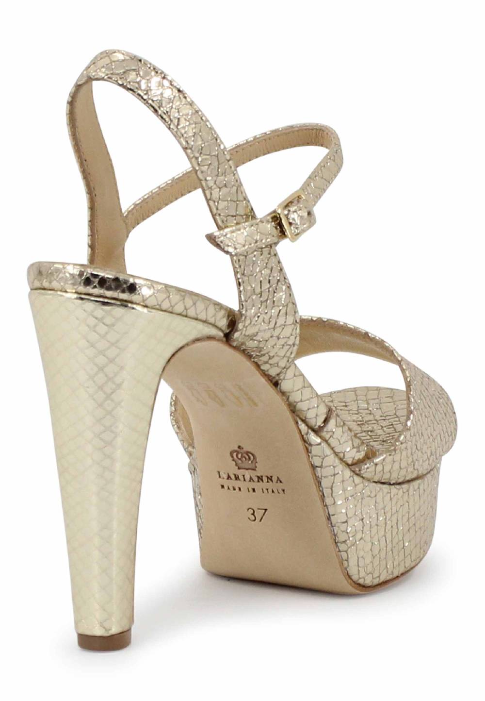 L'ARIANNA Sandali DS1610 Donna In Pelle Laminata Stampata Platino Con Tacco Alto E Plateau