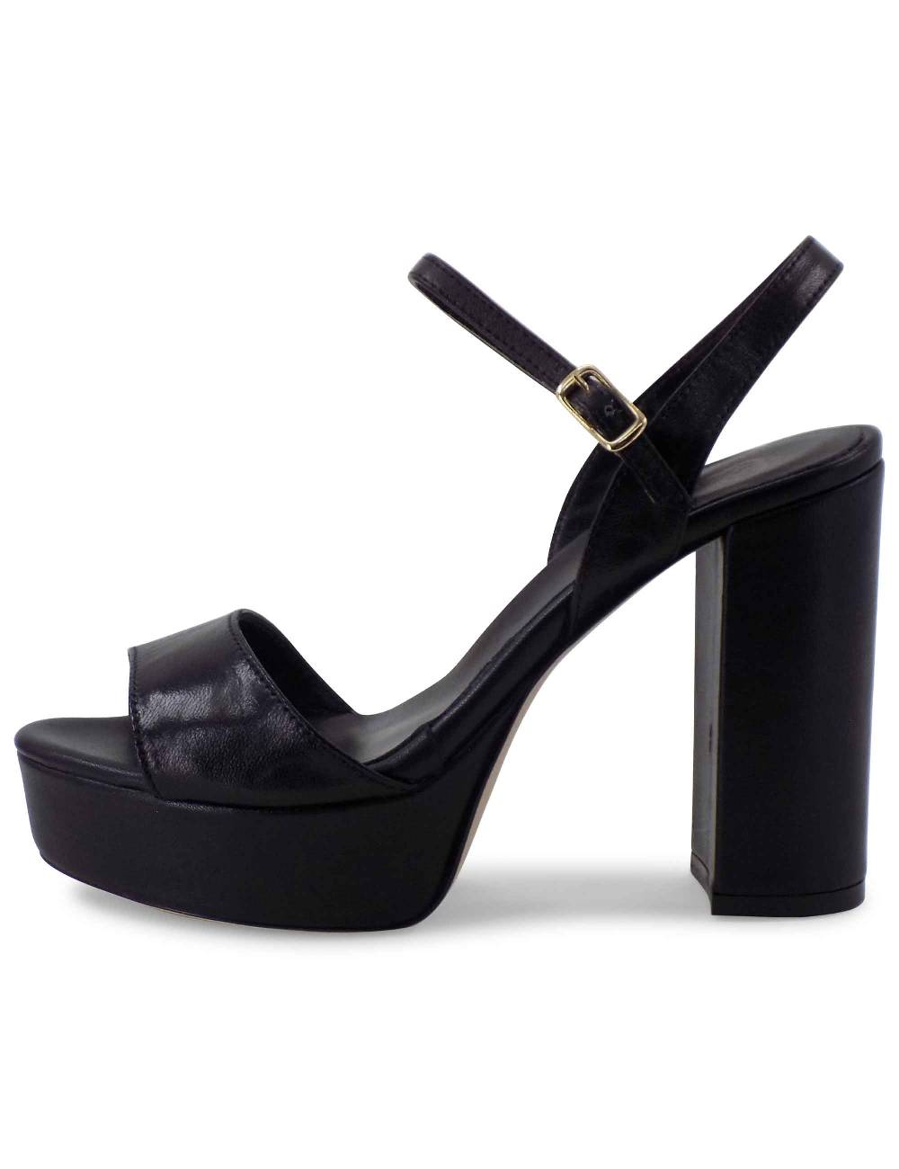 L'ARIANNA Sandali DS1610 Donna In Pelle Nera Con Tacco Alto E Plateau Rivestiti Tono Su Tono