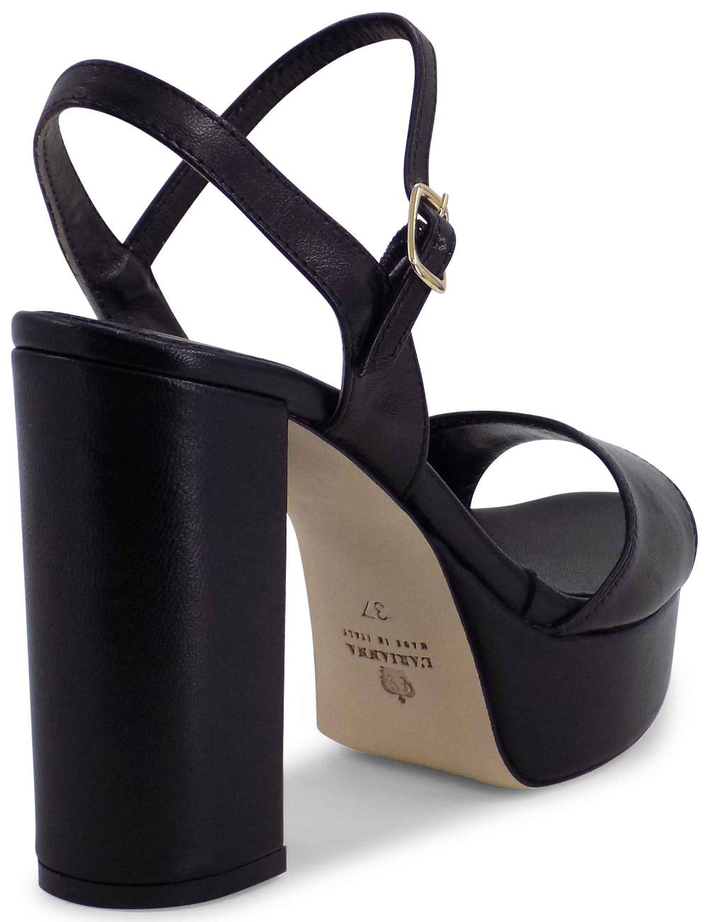 L'ARIANNA Sandali DS1610 Donna In Pelle Nera Con Tacco Alto E Plateau Rivestiti Tono Su Tono