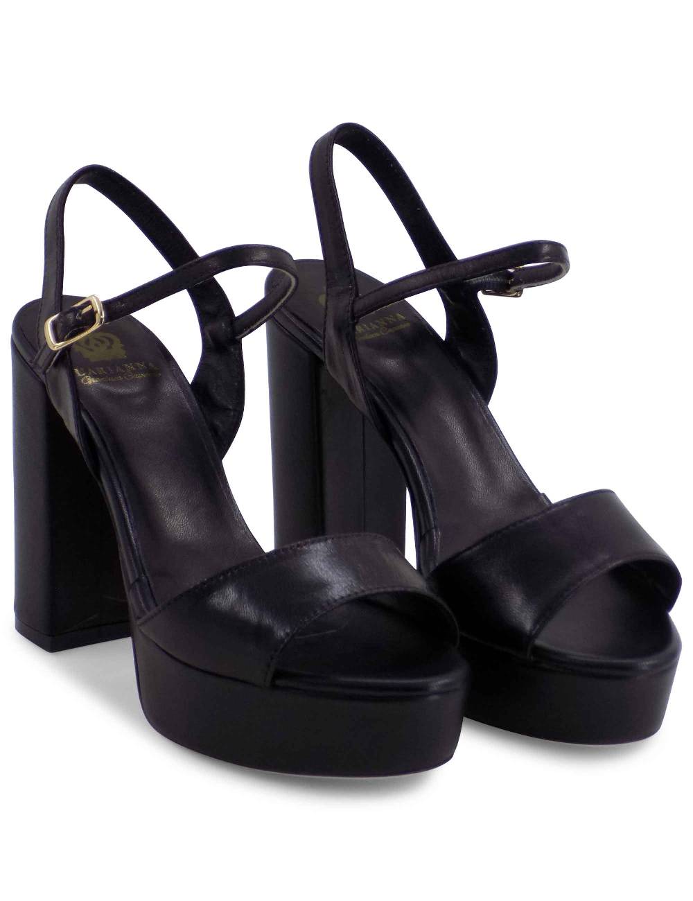 L'ARIANNA Sandali DS1610 Donna In Pelle Nera Con Tacco Alto E Plateau Rivestiti Tono Su Tono