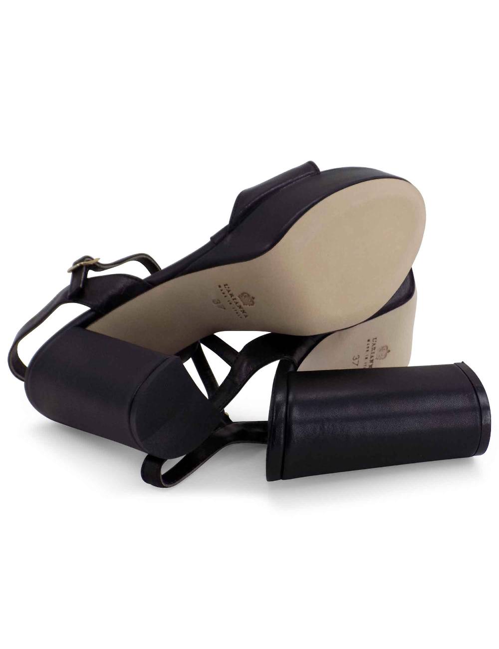 L'ARIANNA Sandali DS1610 Donna In Pelle Nera Con Tacco Alto E Plateau Rivestiti Tono Su Tono