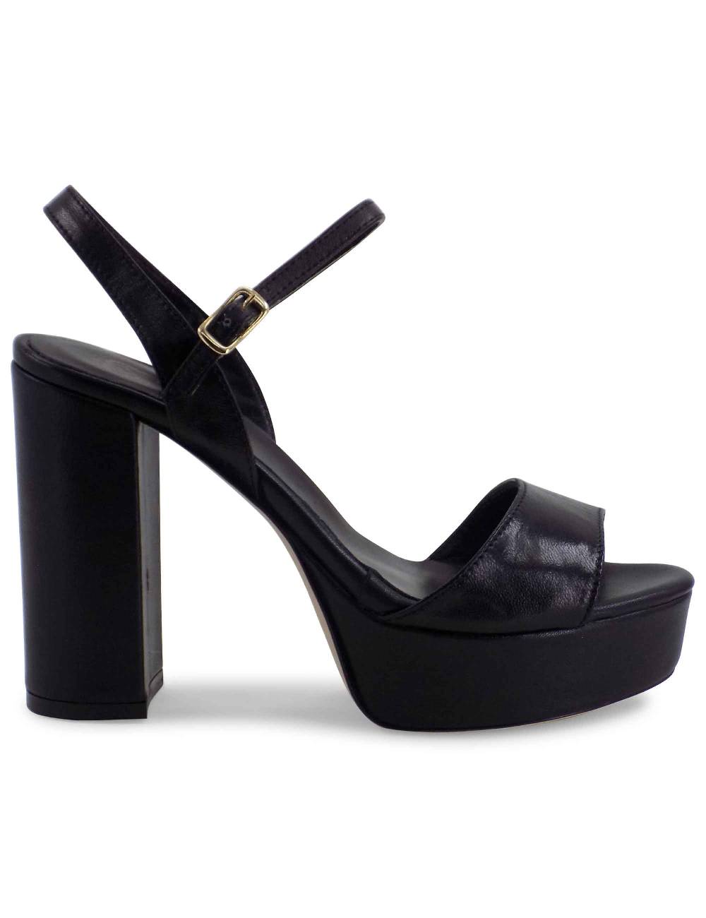 L'ARIANNA Sandali DS1610 donna in pelle nera con tacco alto e plateau rivestiti tono su tono