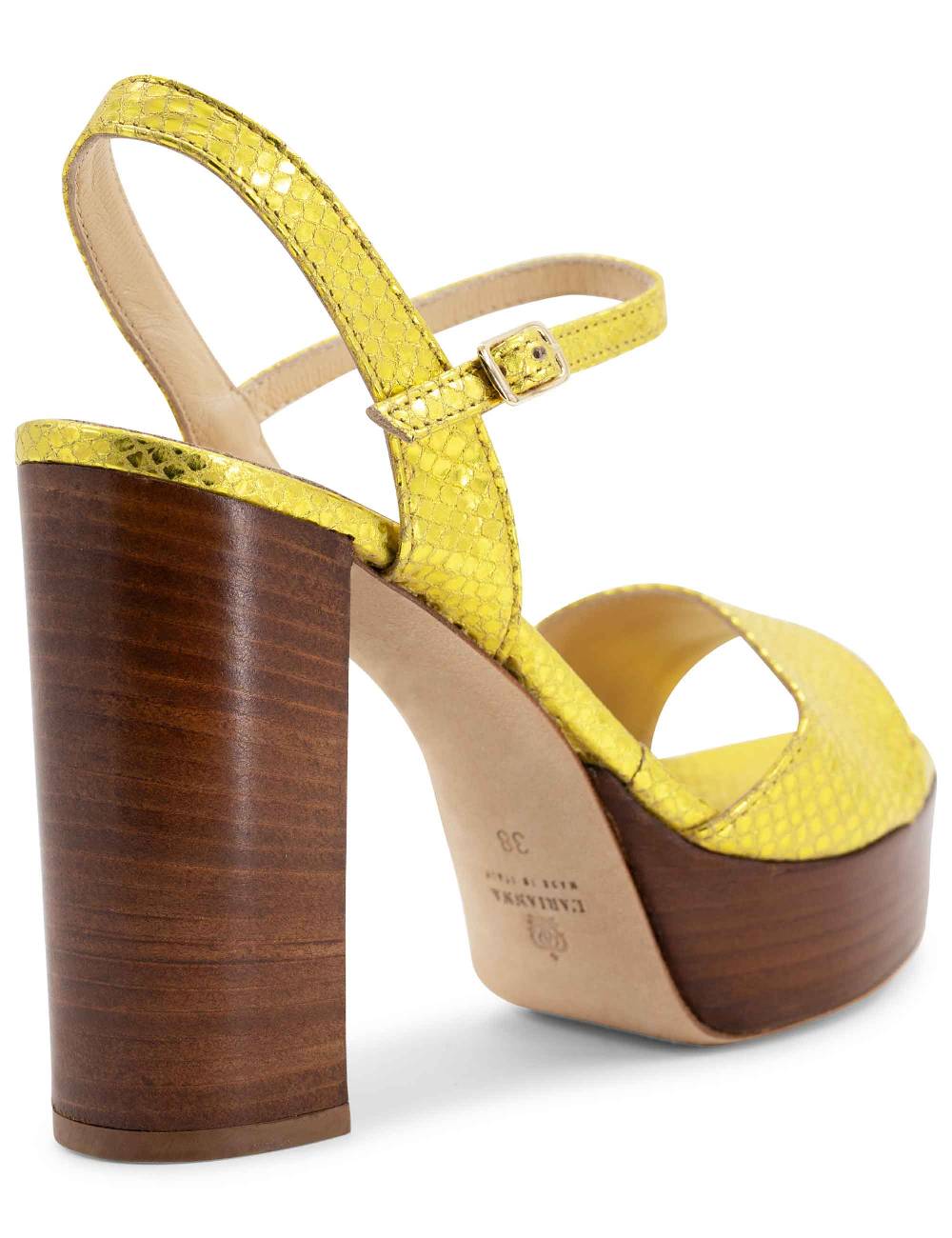 L'ARIANNA Sandali DS1610 Donna In Pelle Stampata Laminata Giallo Con Tacco Alto E Plateau