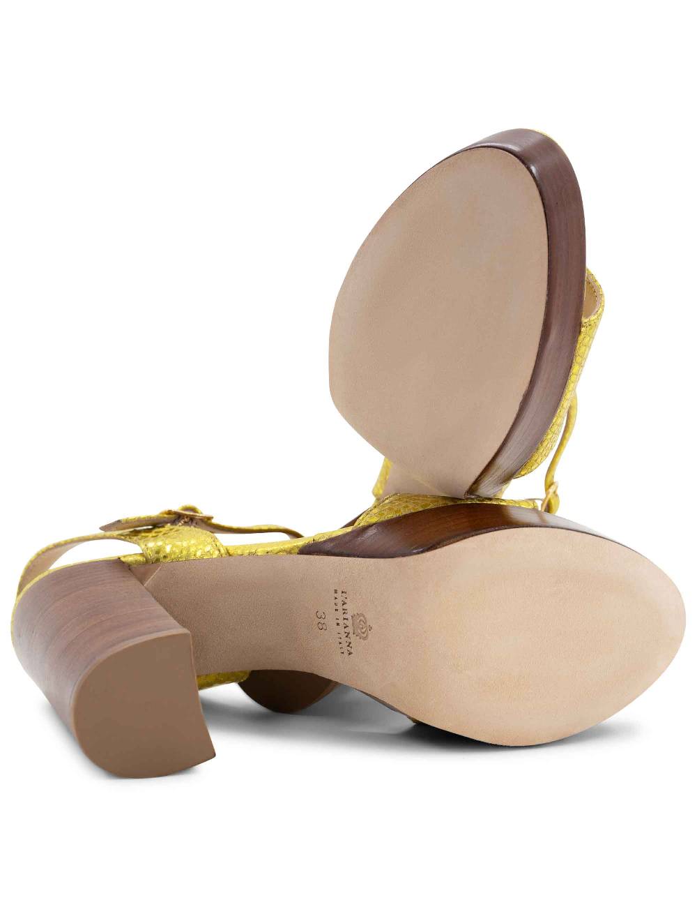 L'ARIANNA Sandali DS1610 Donna In Pelle Stampata Laminata Giallo Con Tacco Alto E Plateau