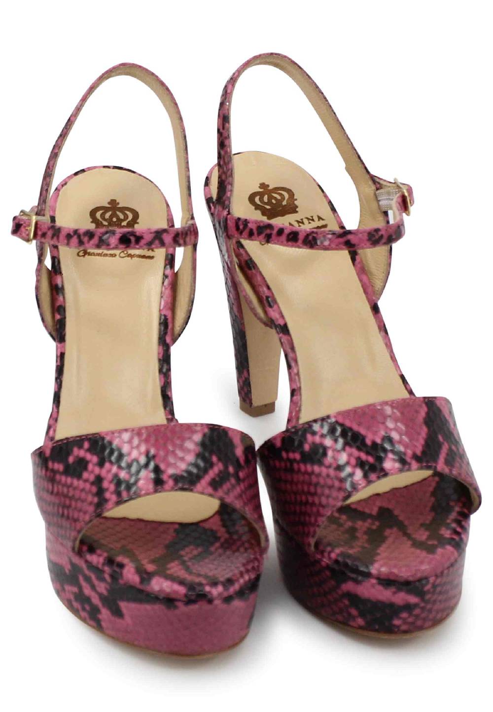 L'ARIANNA Sandali DS1610 Donna In Pelle Stampata Rosa Con Tacco Alto E Plateau