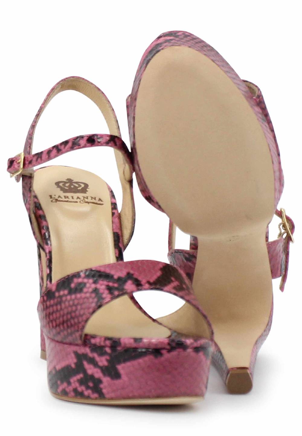 L'ARIANNA Sandali DS1610 Donna In Pelle Stampata Rosa Con Tacco Alto E Plateau