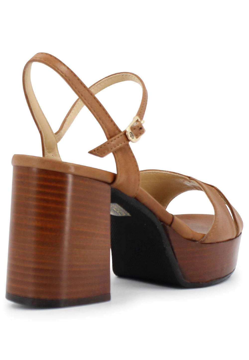 L'ARIANNA Sandali DS1639 Donna In Pelle Cuoio Con Cinturino E Tacco E Plateau In Cuoio