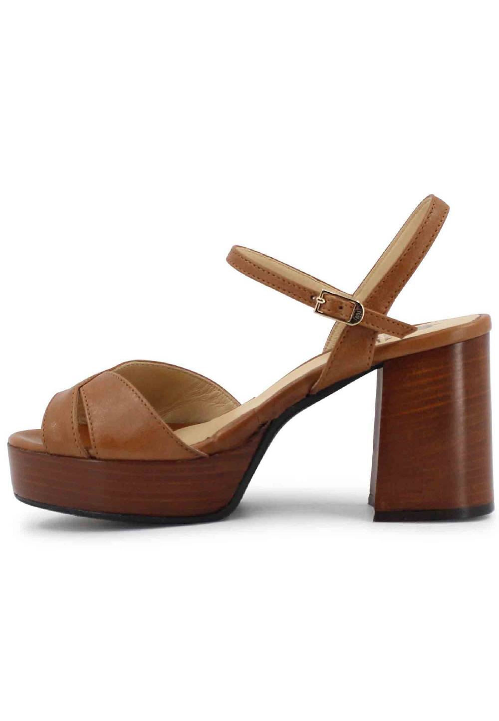 L'ARIANNA Sandali DS1639 Donna In Pelle Cuoio Con Cinturino E Tacco E Plateau In Cuoio