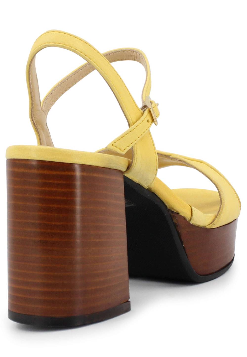 L'ARIANNA Sandali DS1639 Donna In Pelle Gialla Con Cinturino E Tacco E Plateau In Cuoio