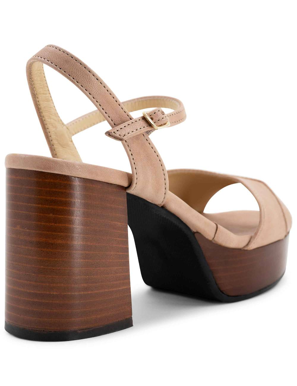 L'ARIANNA Sandali DS1639 Donna In Pelle Nude Con Cinturino E Tacco E Plateau In Cuoio