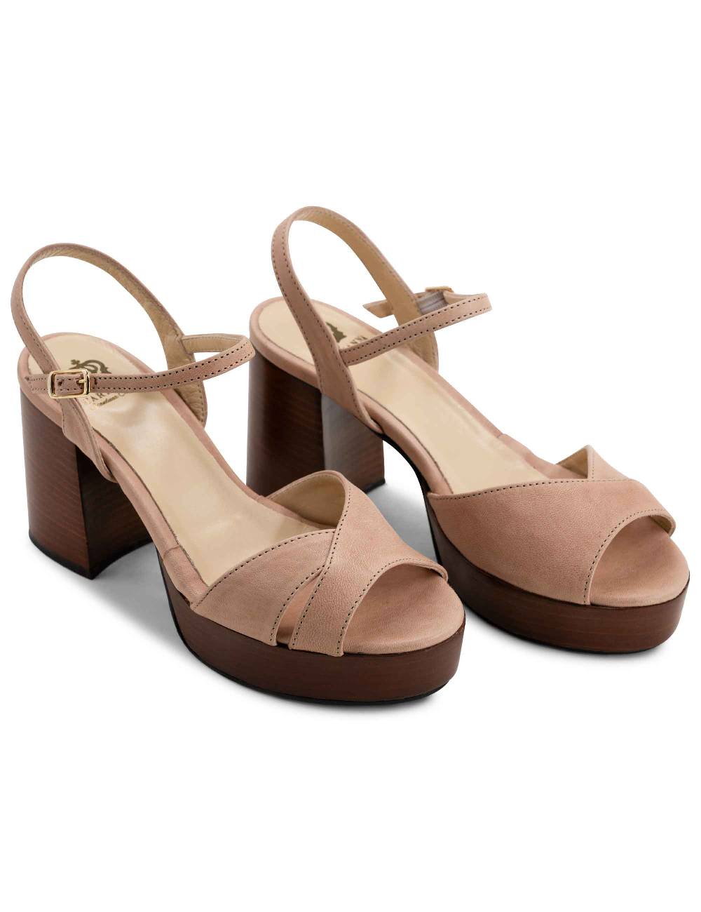 L'ARIANNA Sandali DS1639 Donna In Pelle Nude Con Cinturino E Tacco E Plateau In Cuoio