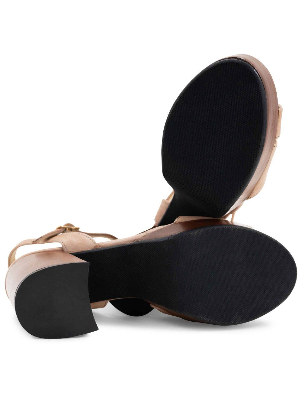 L'ARIANNA Sandali DS1639 Donna In Pelle Nude Con Cinturino E Tacco E Plateau In Cuoio