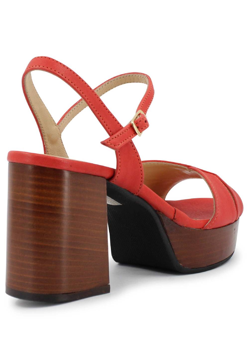 L'ARIANNA Sandali DS1639 Donna In Pelle Rosso Con Cinturino E Tacco E Plateau In Cuoio