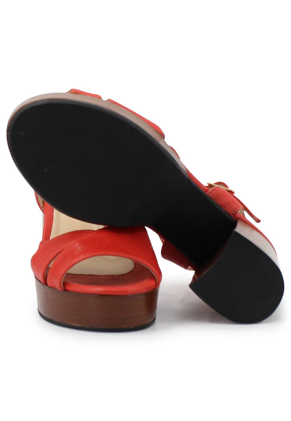 L'ARIANNA Sandali DS1639 Donna In Pelle Rosso Con Cinturino E Tacco E Plateau In Cuoio