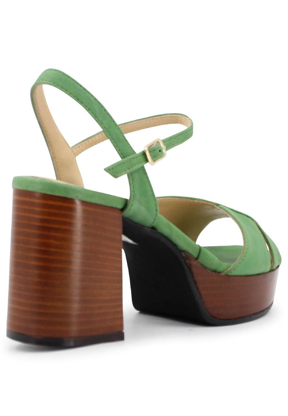 L'ARIANNA Sandali DS1639 Donna In Pelle Verde Con Cinturino E Tacco E Plateau In Cuoio