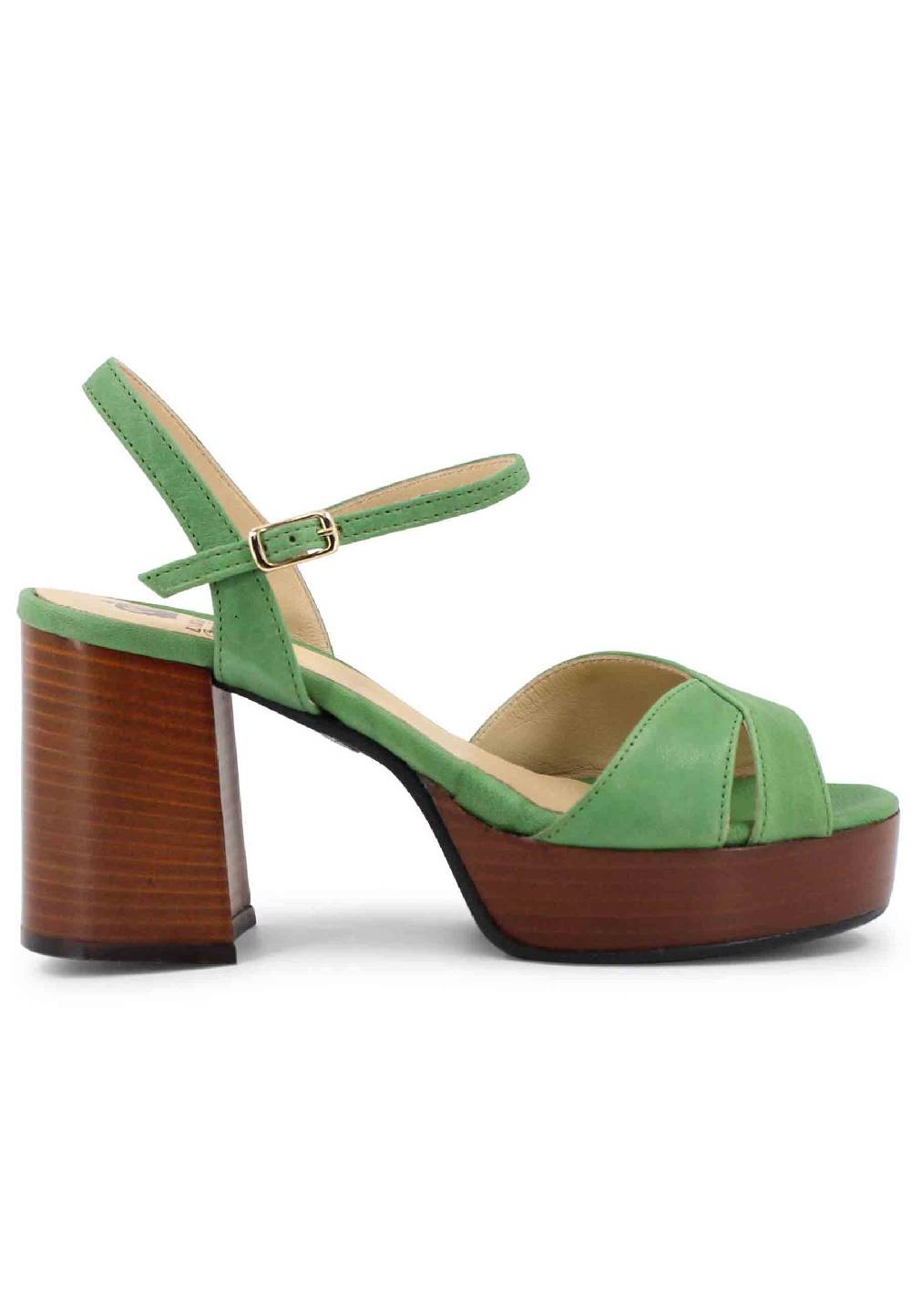 L'ARIANNA Sandali DS1639 donna in pelle verde con cinturino e tacco e plateau in cuoio