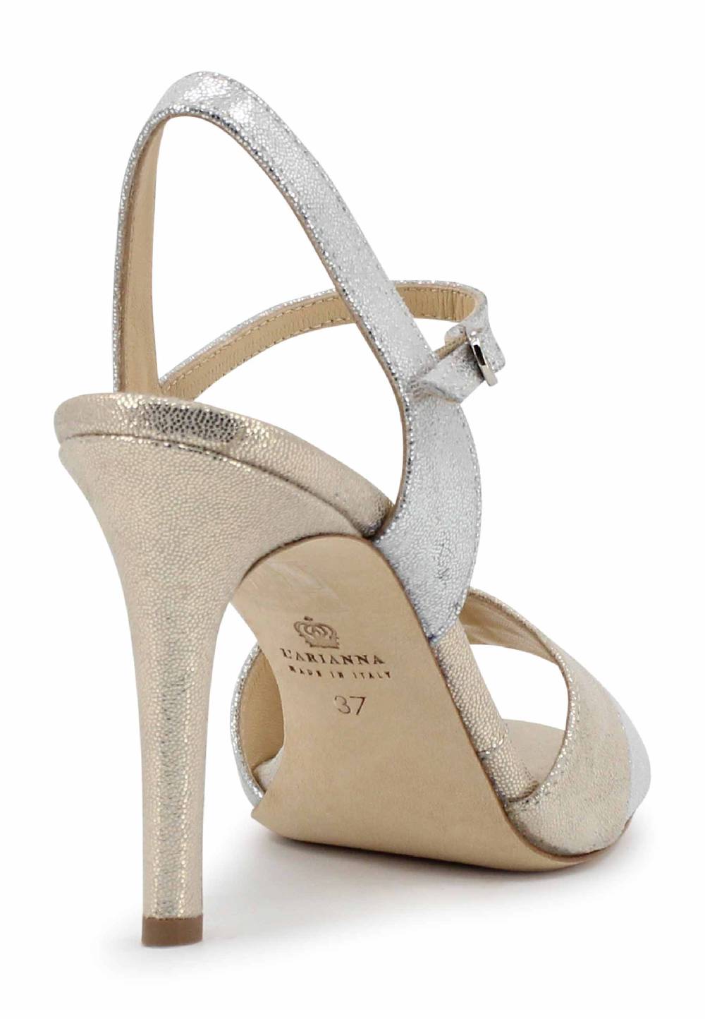 L'ARIANNA Sandali Ds1643 Da Donna In Pelle Laminata Argento Con Tacco Alto E Cinturino Alla Caviglia