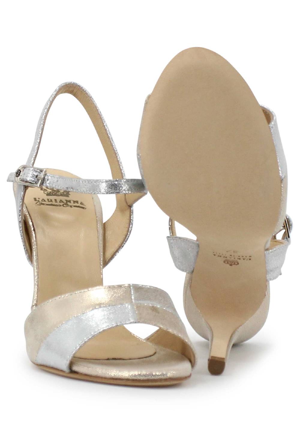 L'ARIANNA Sandali Ds1643 Da Donna In Pelle Laminata Argento Con Tacco Alto E Cinturino Alla Caviglia