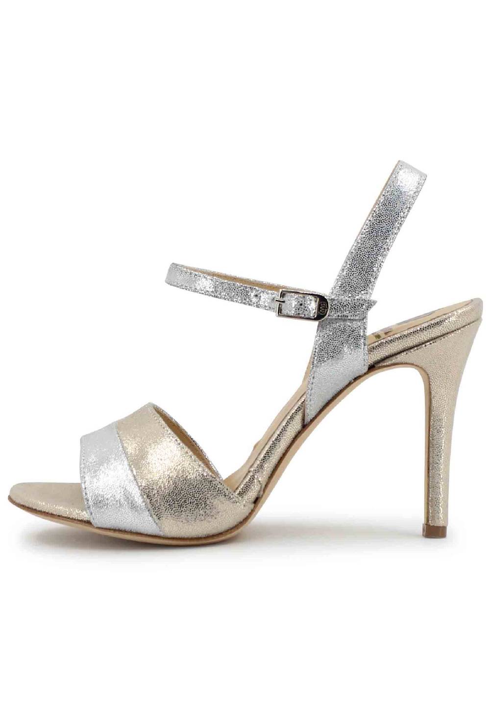 L'ARIANNA Sandali Ds1643 Da Donna In Pelle Laminata Argento Con Tacco Alto E Cinturino Alla Caviglia