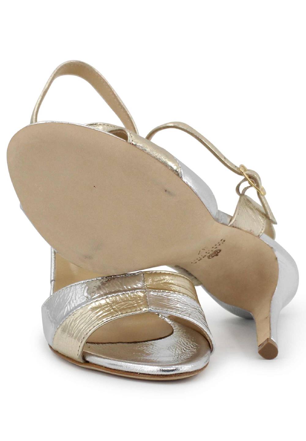 L'ARIANNA Sandali Ds1643 Da Donna In Pelle Laminata Oro Con Tacco Alto E Cinturino Alla Caviglia