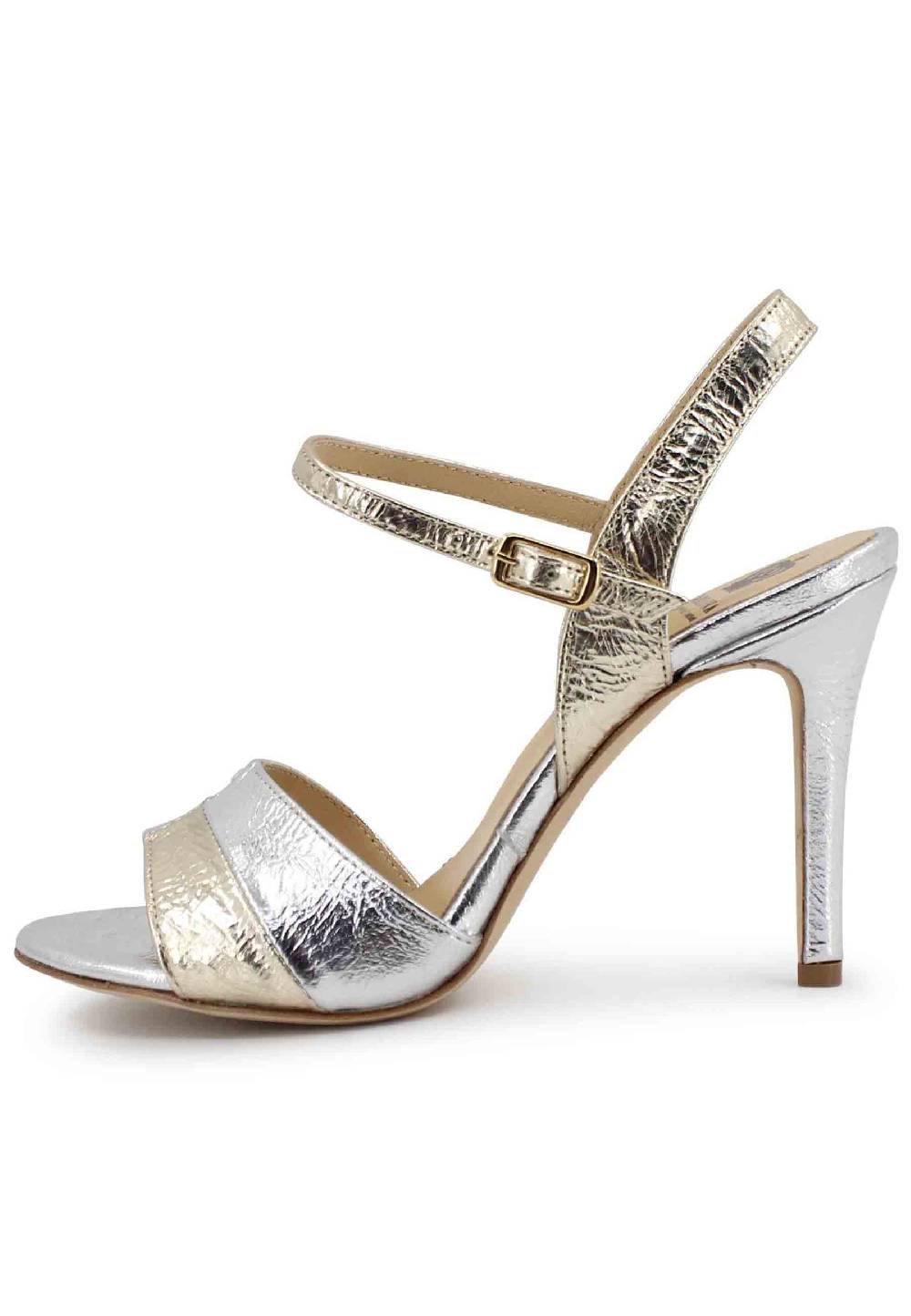 L'ARIANNA Sandali Ds1643 Da Donna In Pelle Laminata Oro Con Tacco Alto E Cinturino Alla Caviglia