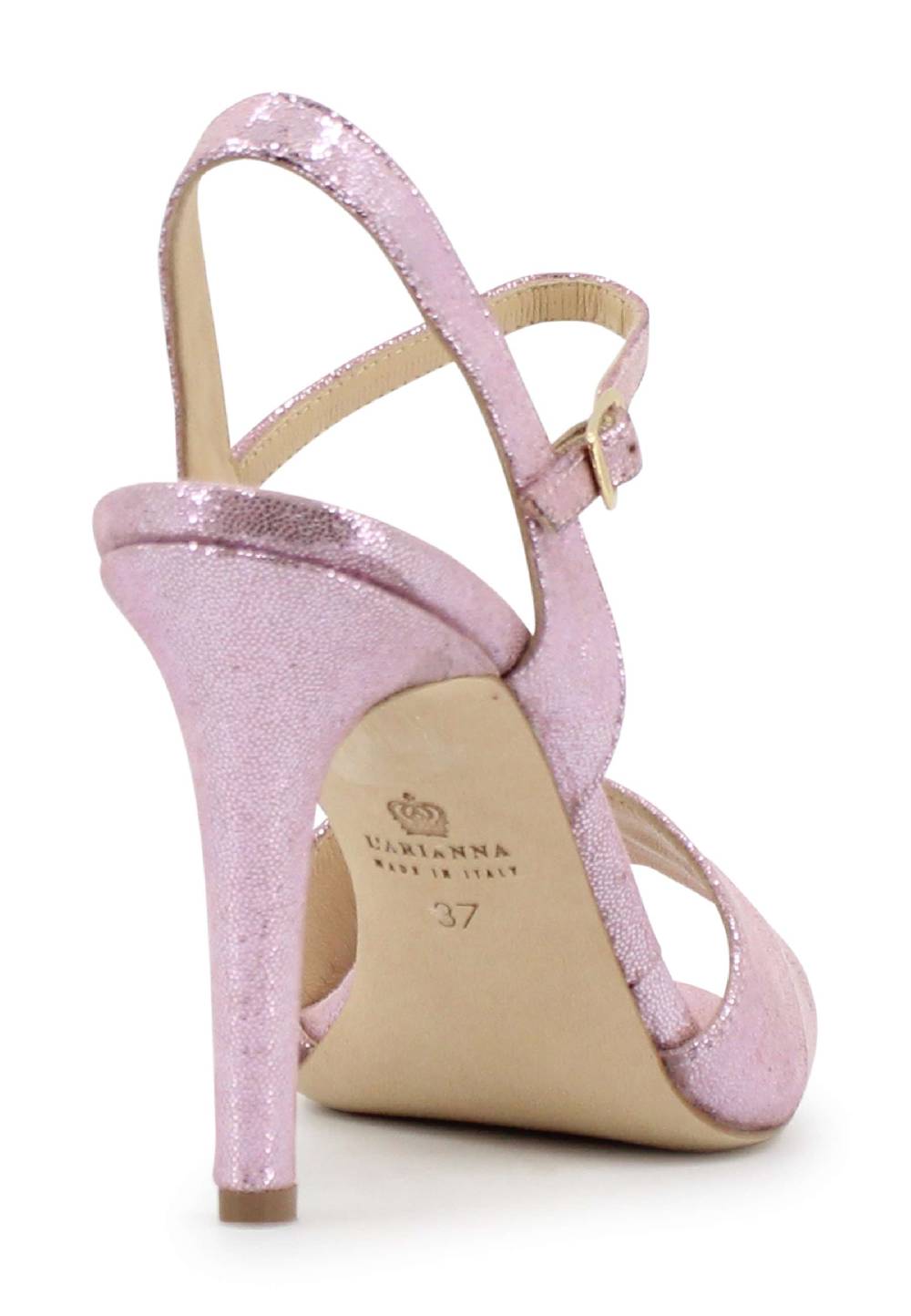 L'ARIANNA Sandali Ds1643 Da Donna In Pelle Laminata Rosa Con Tacco Alto E Cinturino Alla Caviglia