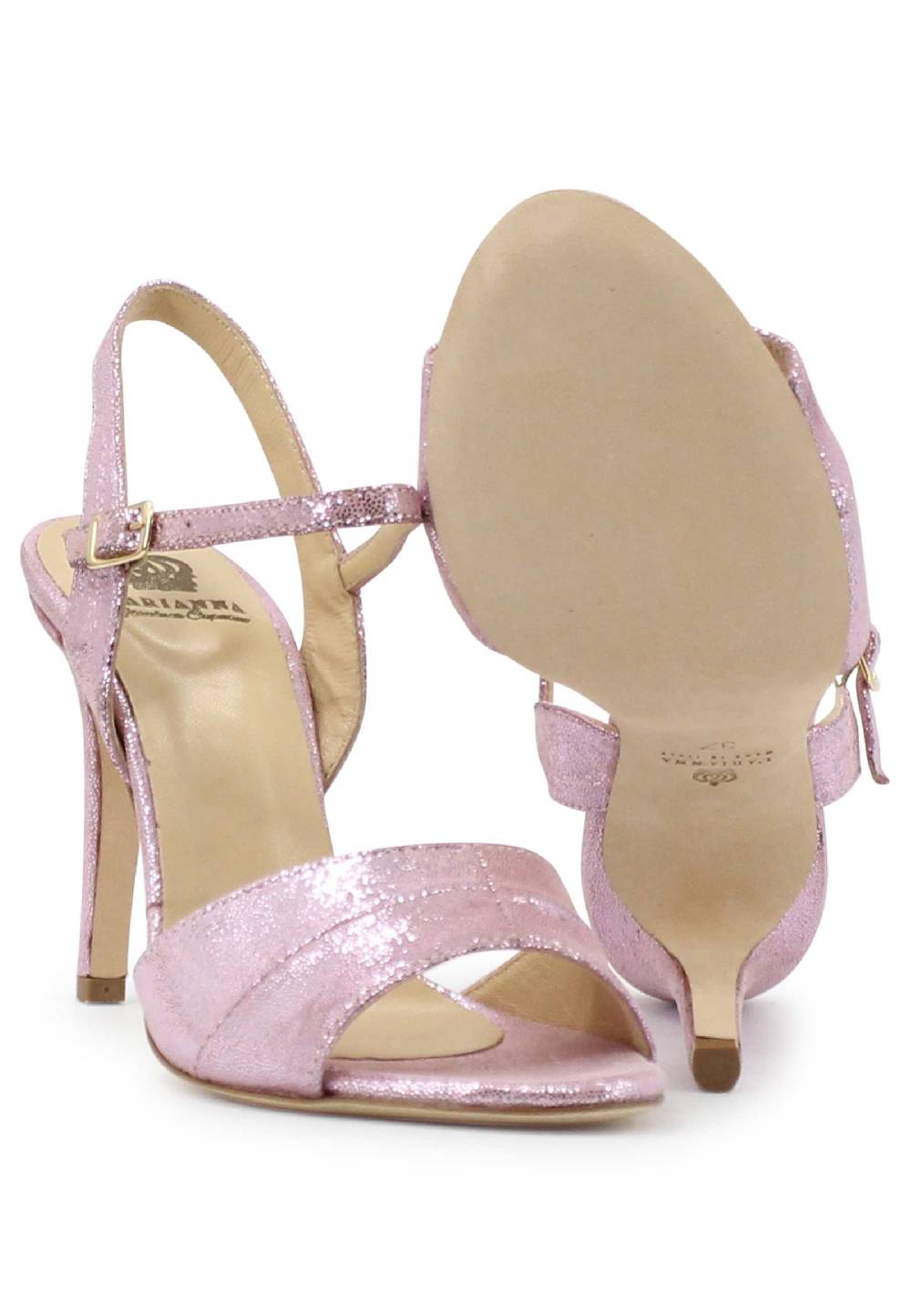 L'ARIANNA Sandali Ds1643 Da Donna In Pelle Laminata Rosa Con Tacco Alto E Cinturino Alla Caviglia