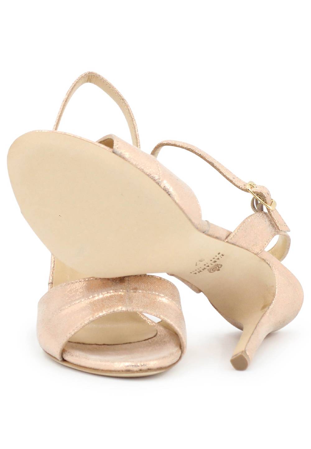 L'ARIANNA Sandali Ds1643 Da Donna In Pelle Laminata Salmone Con Tacco Alto E Cinturino Alla Caviglia