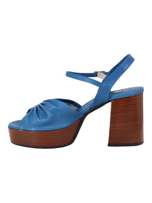 L'ARIANNA Sandali DS1648 Da Donna In Pelle Blu Con Tacco E Plateau In Cuoio L'Arianna
