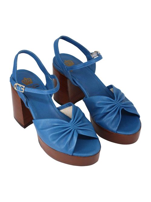 L'ARIANNA Sandali DS1648 Da Donna In Pelle Blu Con Tacco E Plateau In Cuoio L'Arianna