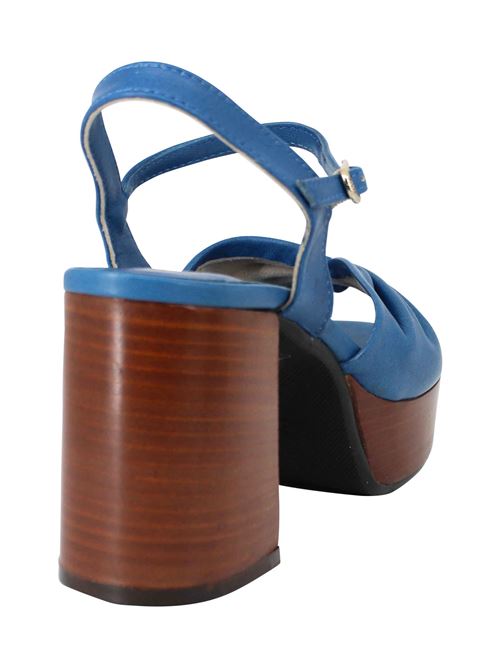 L'ARIANNA Sandali DS1648 Da Donna In Pelle Blu Con Tacco E Plateau In Cuoio L'Arianna