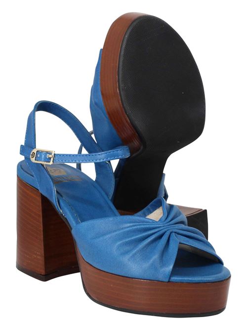 L'ARIANNA Sandali DS1648 Da Donna In Pelle Blu Con Tacco E Plateau In Cuoio L'Arianna