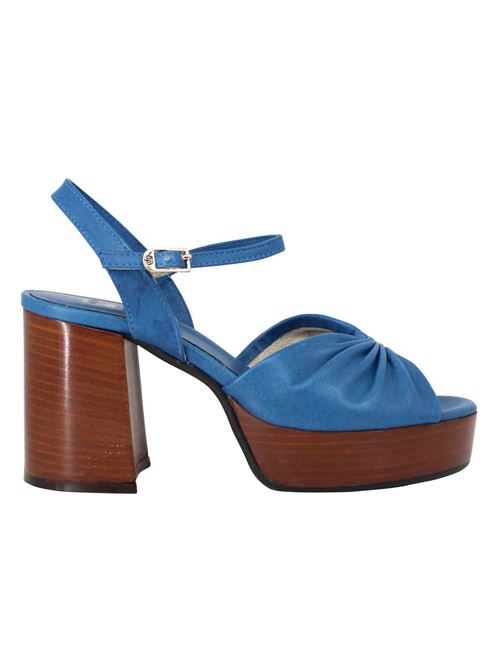 L'ARIANNA Sandali DS1648 da donna in pelle blu con tacco e plateau in cuoio L'Arianna