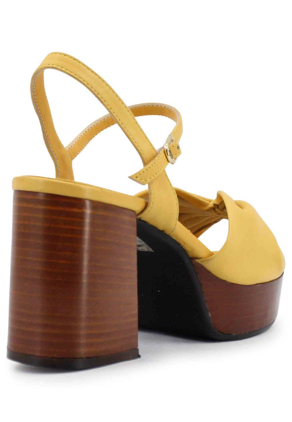 L'ARIANNA Sandali DS1648 Da Donna In Pelle Gialla Con Tacco E Plateau In Cuoio L'Arianna