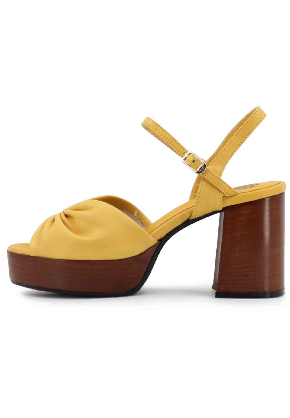 L'ARIANNA Sandali DS1648 Da Donna In Pelle Gialla Con Tacco E Plateau In Cuoio L'Arianna