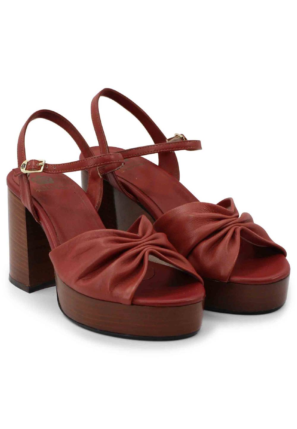 L'ARIANNA Sandali Ds1648 Da Donna In Pelle Mattone Con Tacco E Plateau In Cuoio L'Arianna