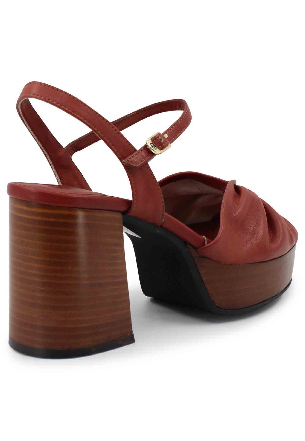 L'ARIANNA Sandali Ds1648 Da Donna In Pelle Mattone Con Tacco E Plateau In Cuoio L'Arianna