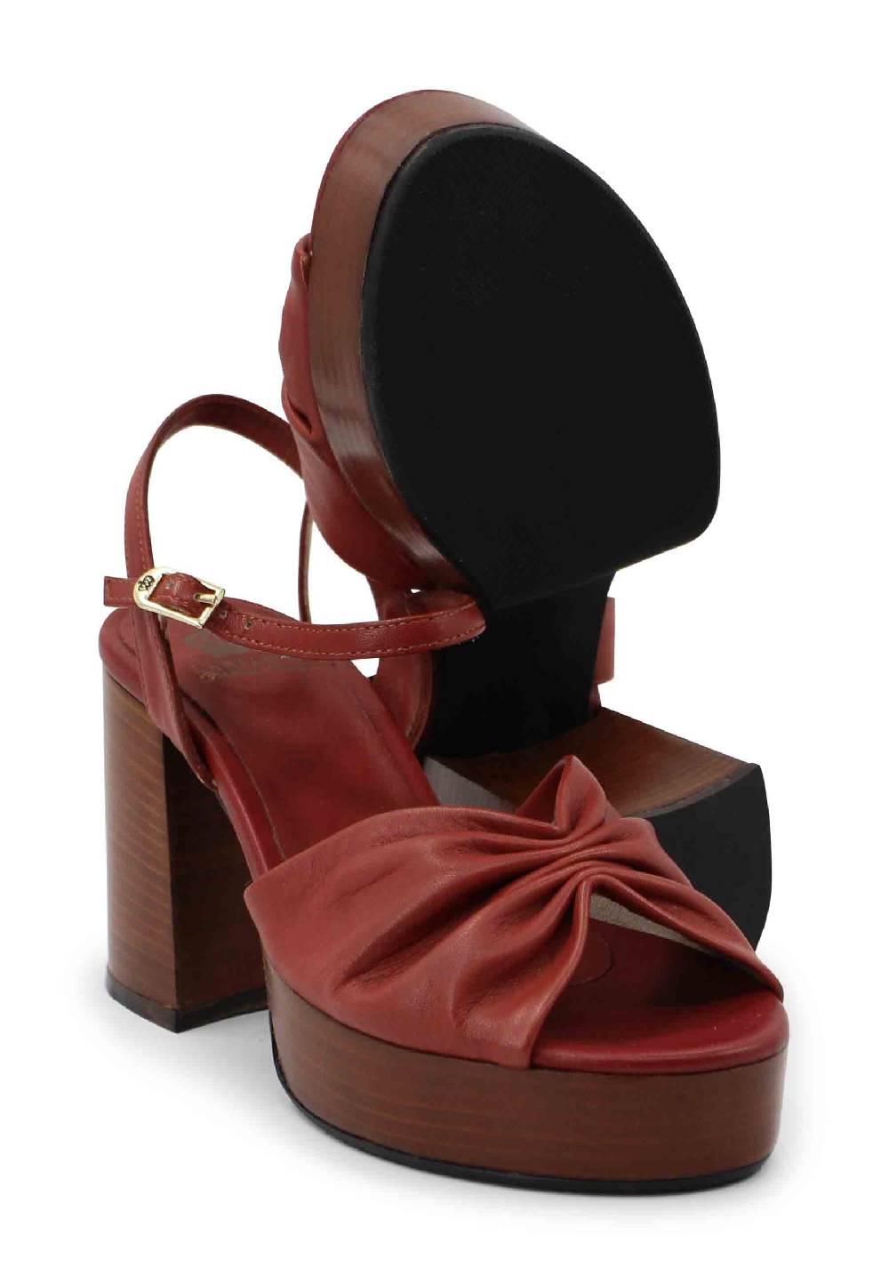 L'ARIANNA Sandali Ds1648 Da Donna In Pelle Mattone Con Tacco E Plateau In Cuoio L'Arianna