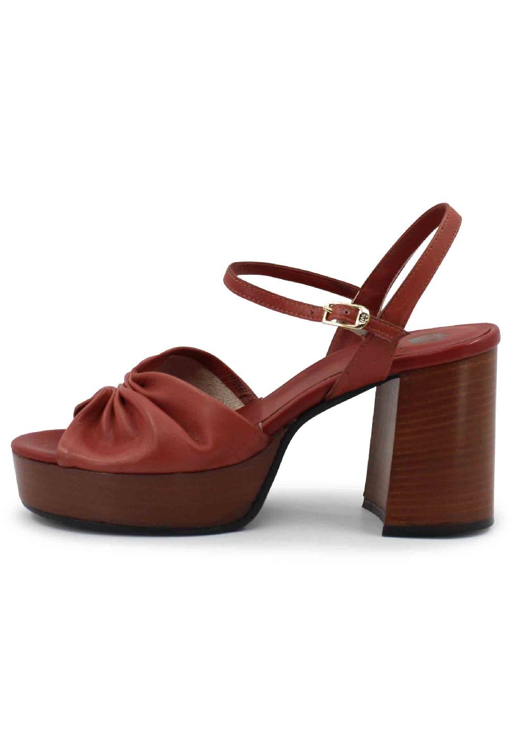 L'ARIANNA Sandali Ds1648 Da Donna In Pelle Mattone Con Tacco E Plateau In Cuoio L'Arianna